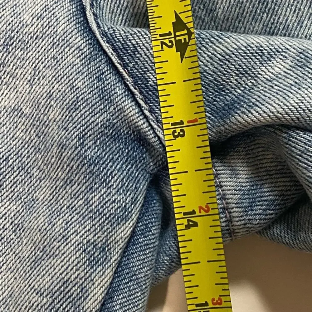Vintage 80s Amilano Acid Wash High Waisted Denim 9” Shorts Eyelet Lace Sz 11/12